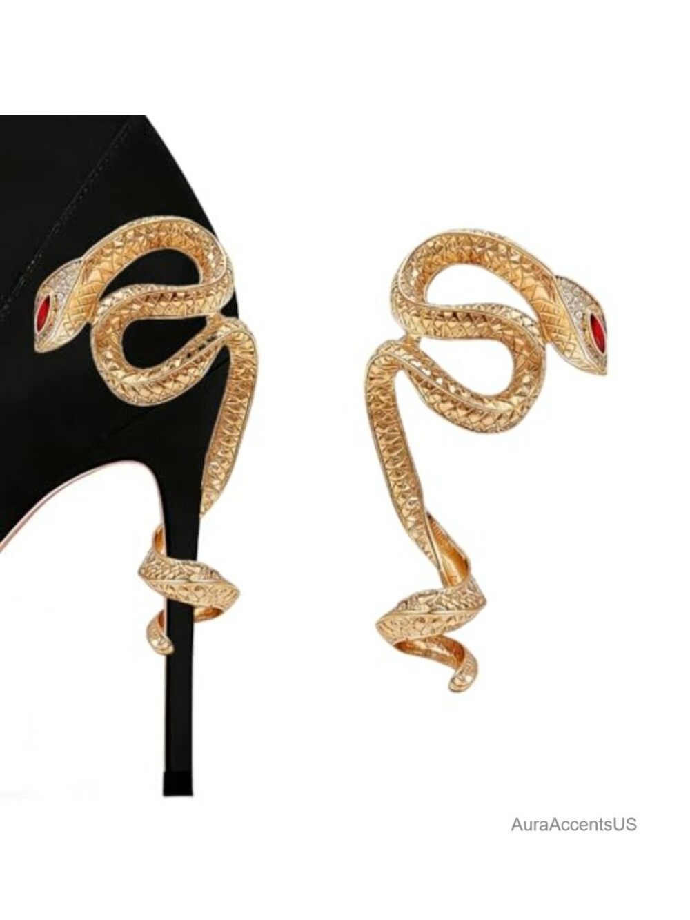 2 Pc Gold Crystal Snake Heel Clips Shoe Jewelry Charms Clip-On